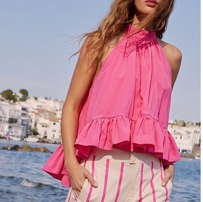 Halter Neck Sleeveless tie ruffle top