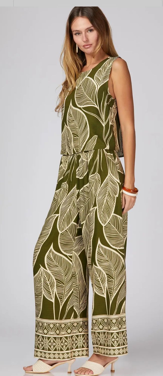 Woven Sleeveless print top and pants set