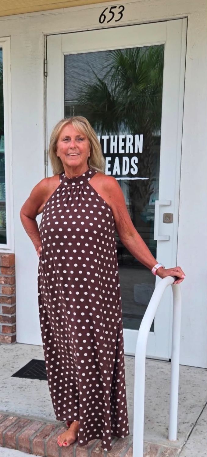 Sleeveless Woven Polka Dot Halter Maxi Dress
