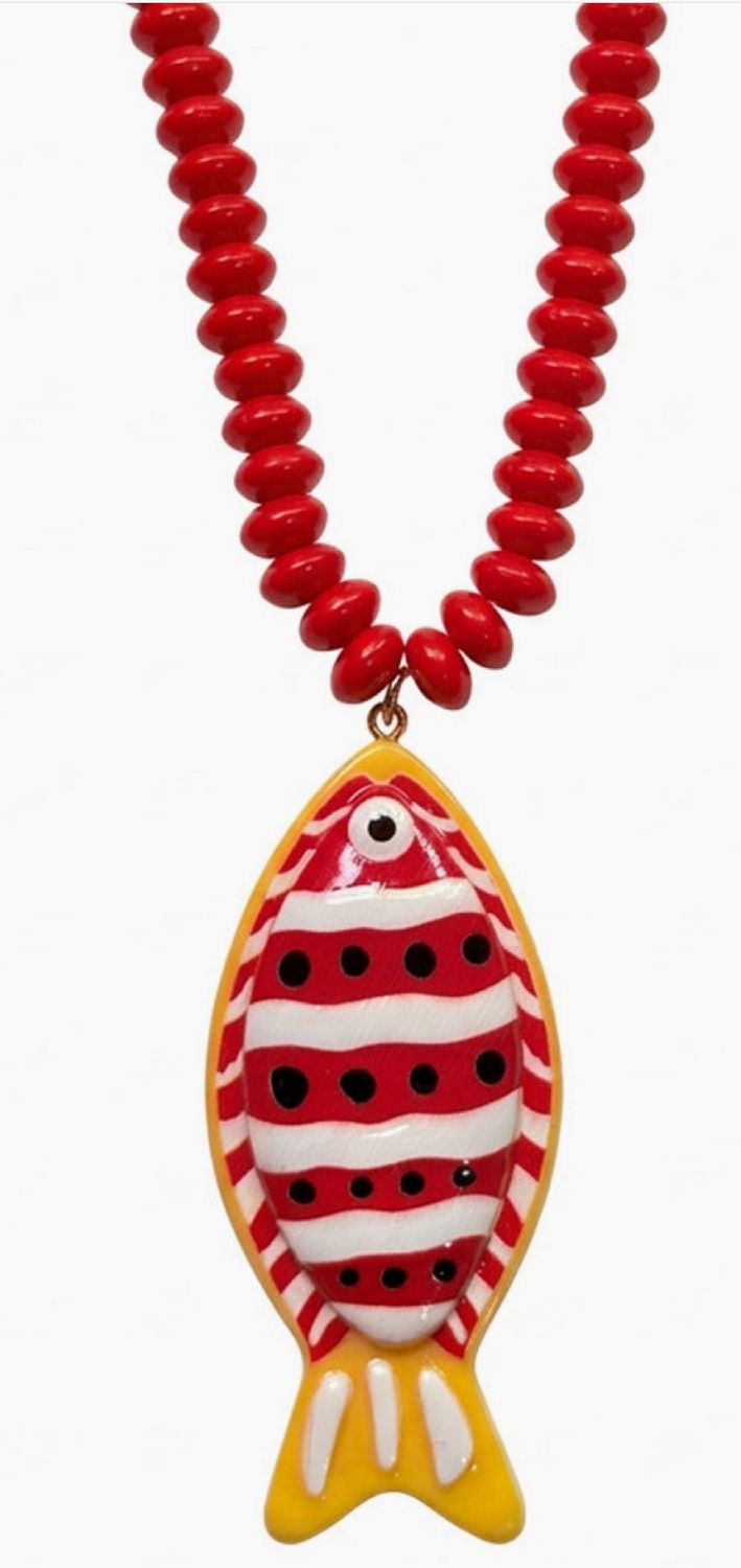 Vibrant Fish Pendant Beaded Necklace