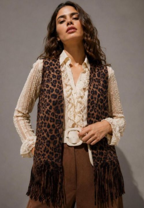 Do Everything in Love Leopard Print Fringe Vest