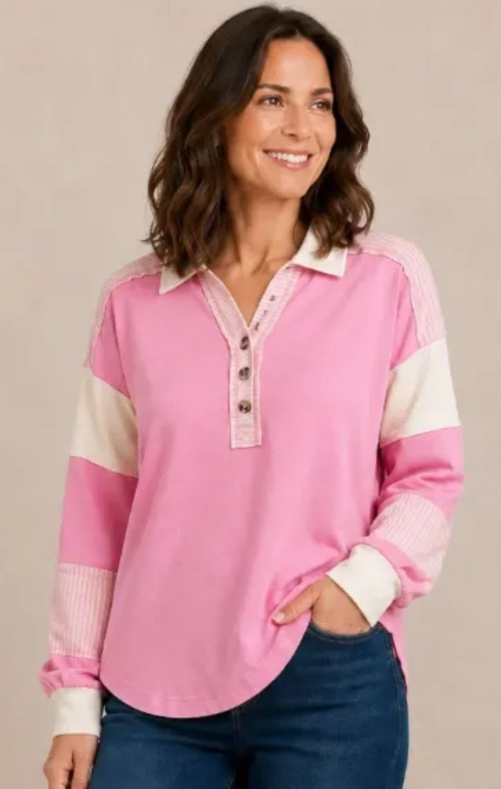 French Terry Stripe Trim Pullover