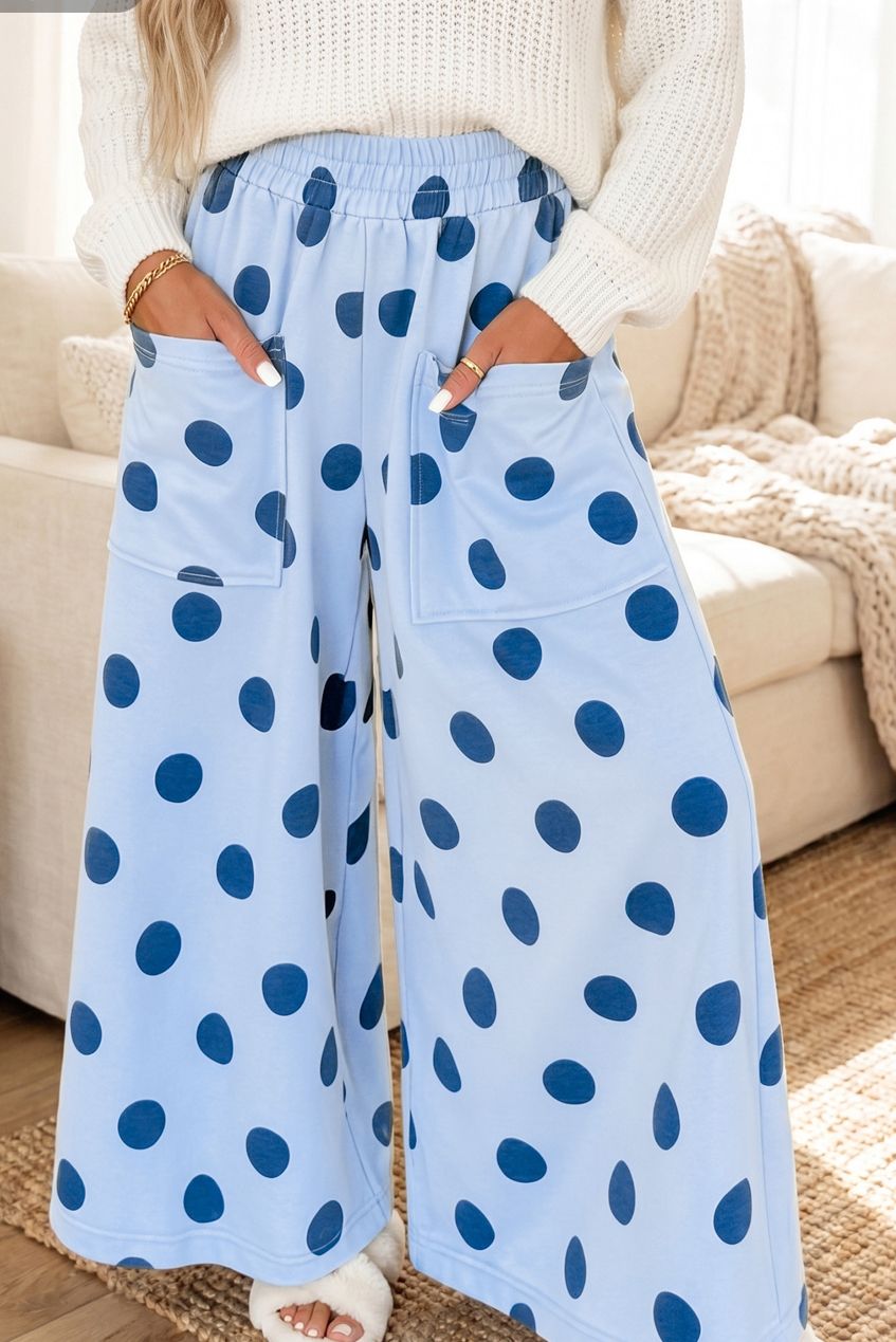 Polka Dot Wide Leg Elastic Waist Pants