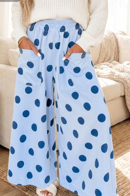 Polka Dot Wide Leg Elastic Waist Pants