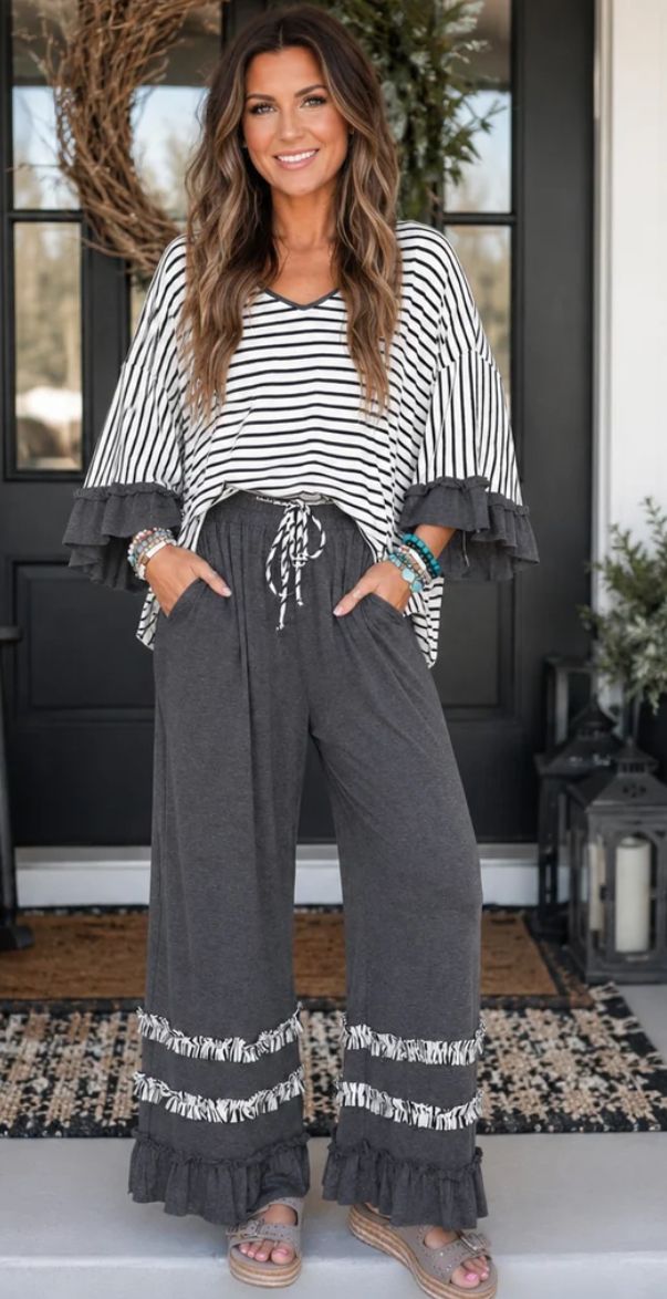 Stripe Ruffle Pant Set