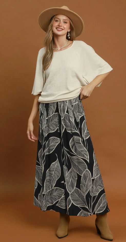 Umgee Tropical Leaf Wide leg palazzo pants