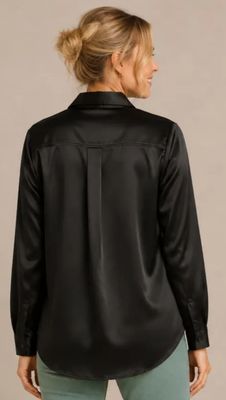SATIN BUTTON FRONT SHIRTTAIL HEM BLOUSE