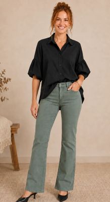 TENCEL PUFF SLEEVE BUTTON FRONT SHIRT