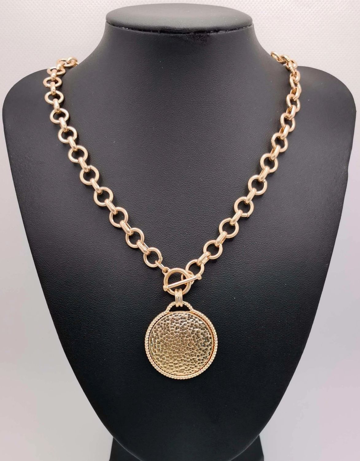 Gold Chain with Hammered Gold Disk Charm 16"-18" Necklace