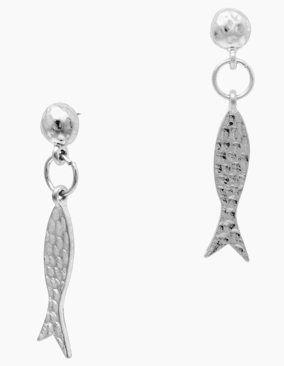 Hammered Silver Fish 1" Drop Earring