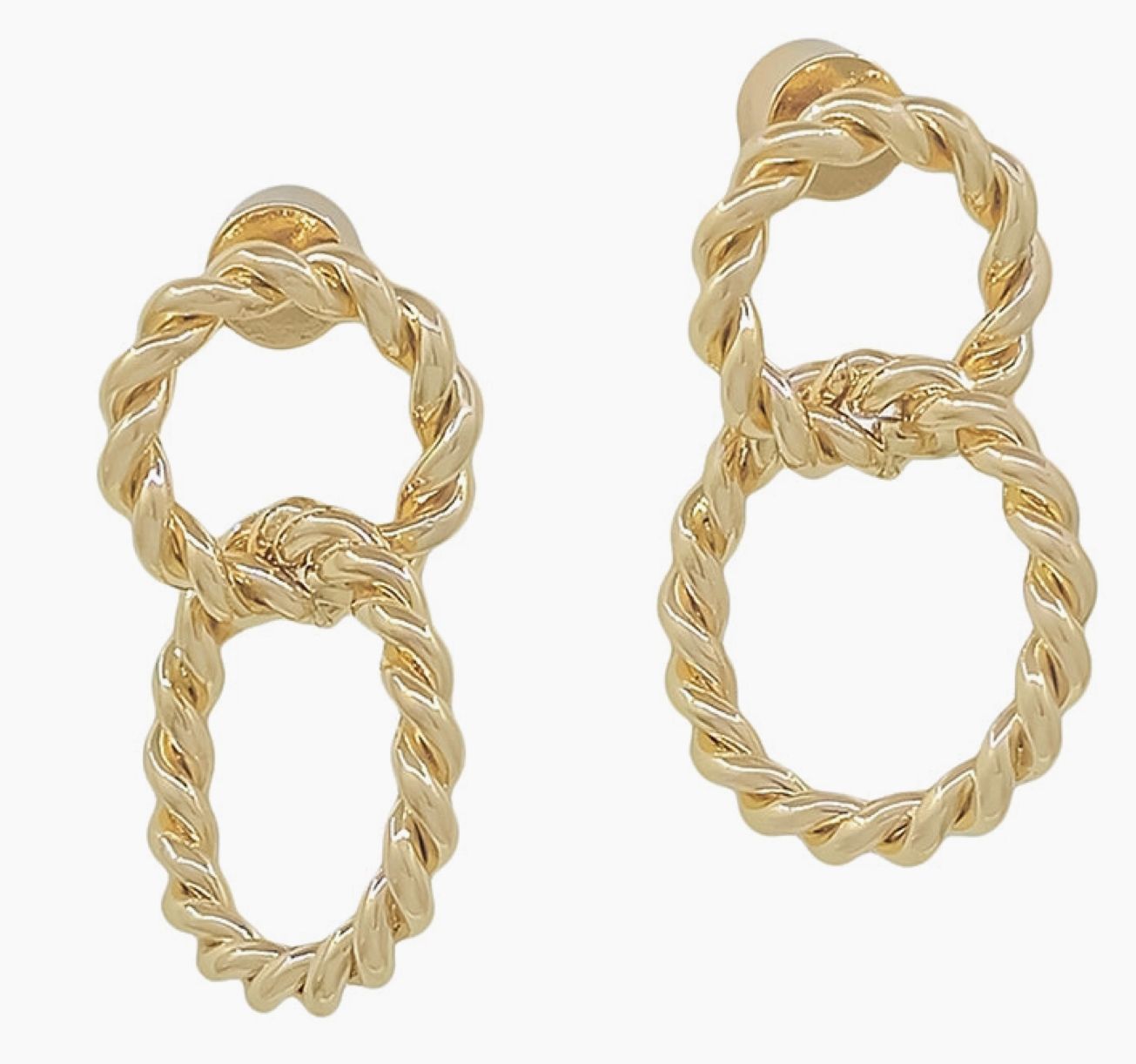 Water Resistant 20mm Gold Cable Double Linked Studded Earring
