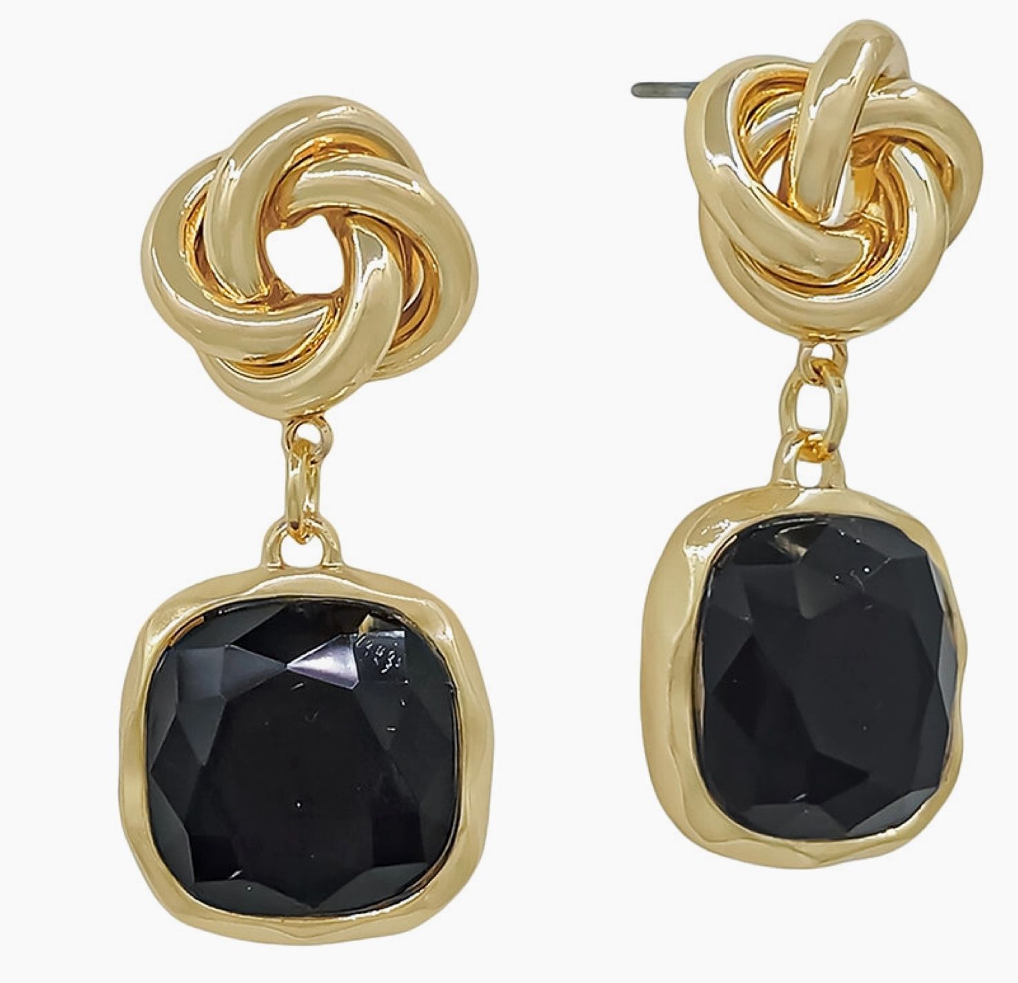 Black Crystal Stone and Knotted 1.5" Earring