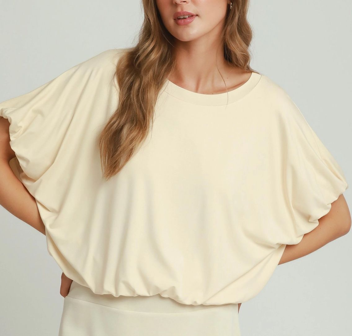 Umgee Bamboo double lined bubble sleeve &amp; hem top