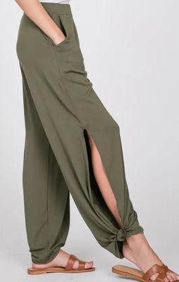 Side Slit Ankle solid tie pants