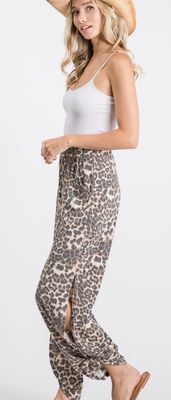 Split side printed ankle tie pants