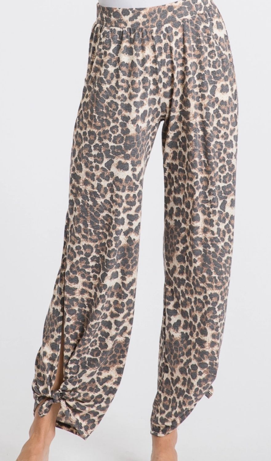 Split side printed ankle tie pants