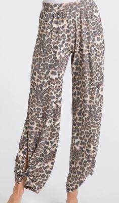 Split side printed ankle tie pants