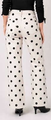 POLKA DOT 31" INSEAM WIDE LEG FRAY HEM JEAN