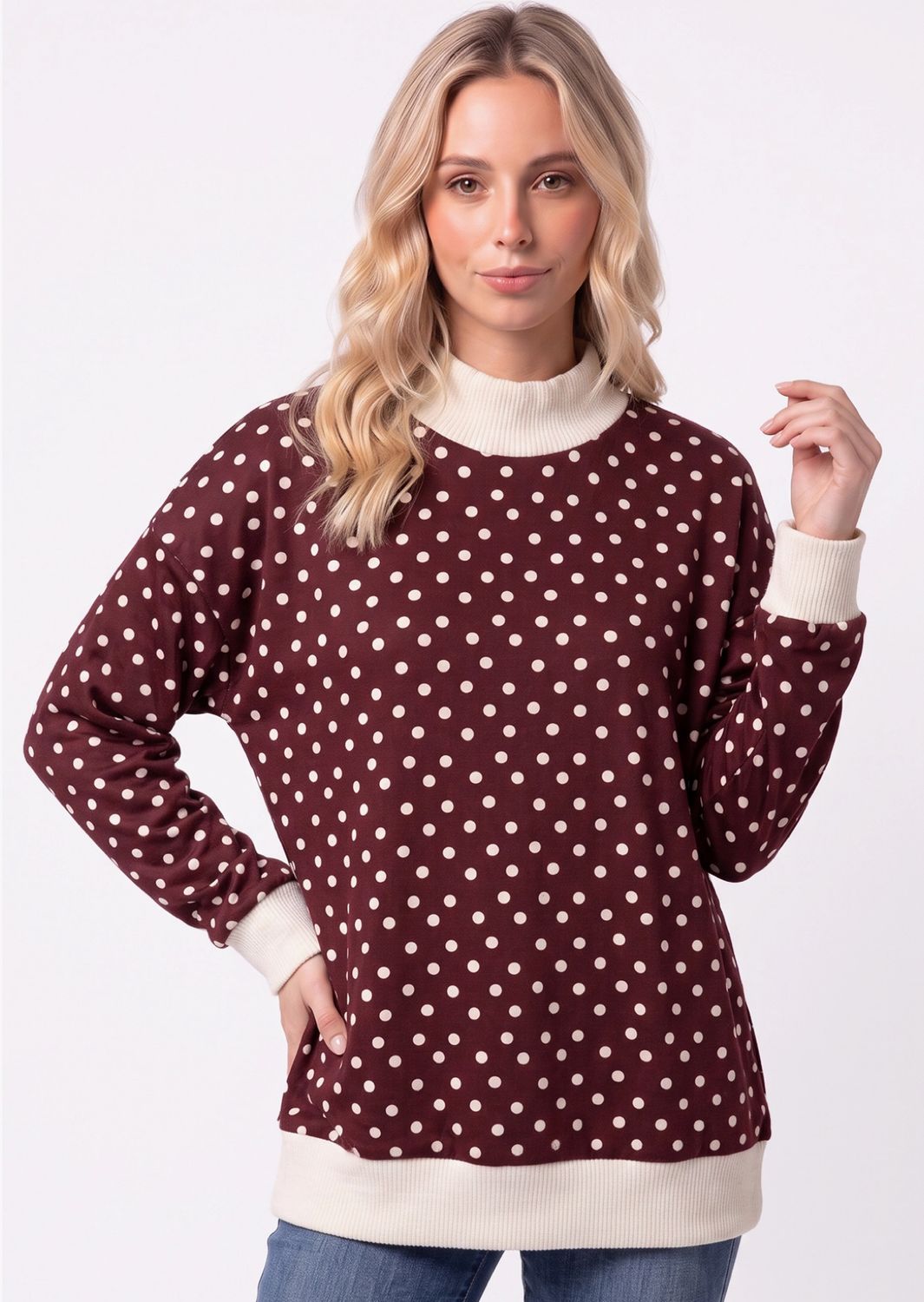 Polka Dot Ribbed contrast pullover top