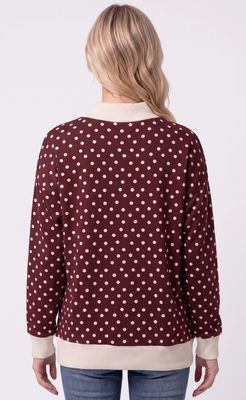 Polka Dot Ribbed contrast pullover top
