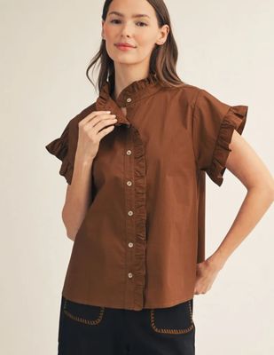 Jodifl Drop shoulder button down solid woven top