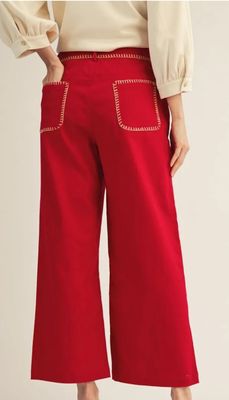 High waist wide leg solid pants with stitch accent
