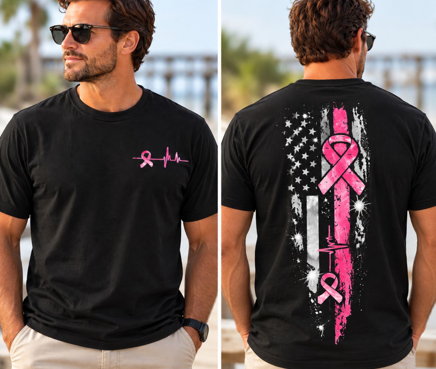 Pink Ribbon America Flag comfort color tee