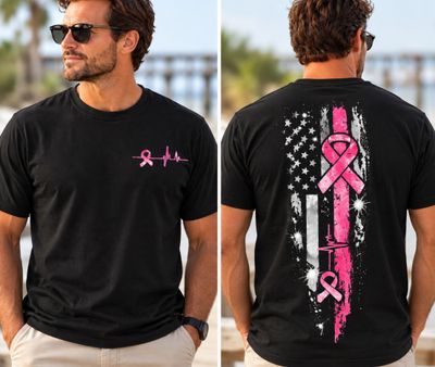 Pink Ribbon America Flag comfort color tee