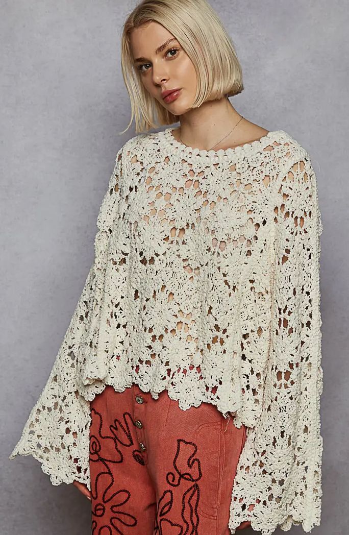 POL Textured Chenille Sweater Crochet Top