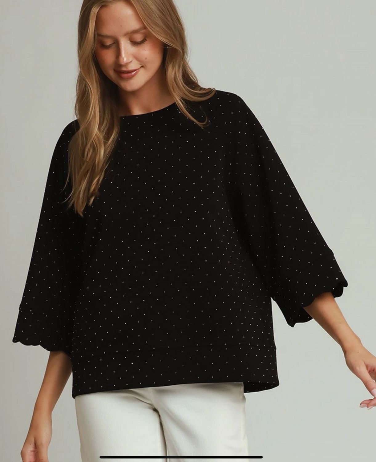 Umgee Bling Scallop Sleeve top