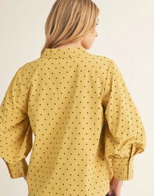 Jodifl3/4 bishop sleeves button down polka dot top
