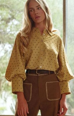 Jodifl3/4 bishop sleeves button down polka dot top