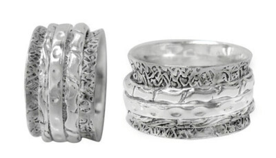 SIZE 6 - Sterling silver, meditation ring with detail design. Approx size: 13mm Width.