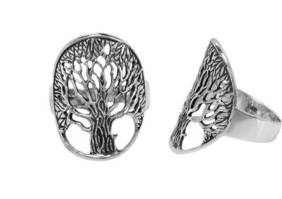 SIZE 6 -Sterling silver, tree of life ring. Approx frame size: 21mm L x 14mm W