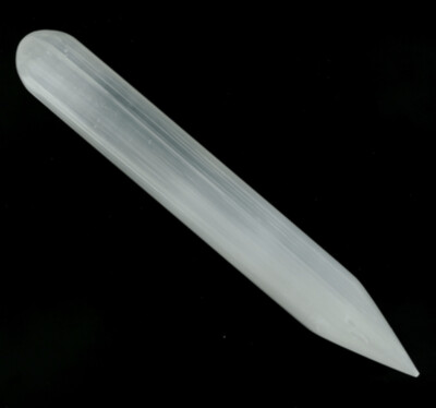 Selenite wand with point. Approx size: 6.5" L x 1" W
