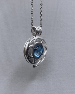 Sterling Silver LOCKET & STONE Pendant with Blue Topaz set in silver