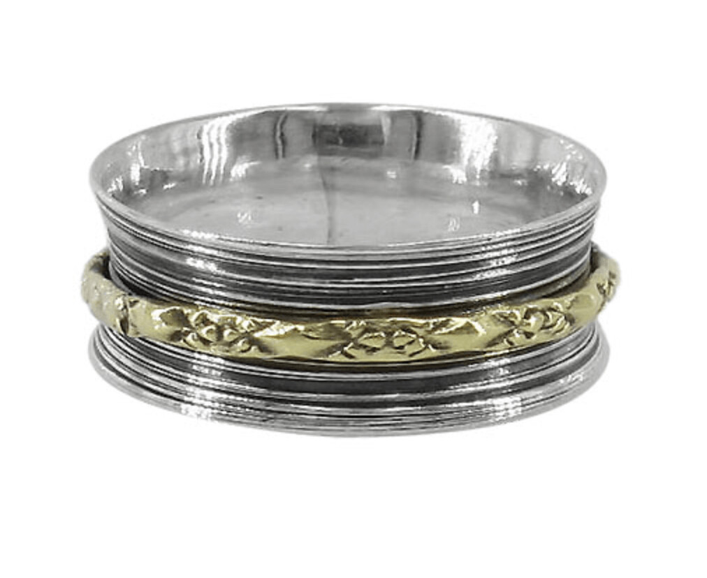 Sterling Silver Meditation Ring with brass band. Size 8