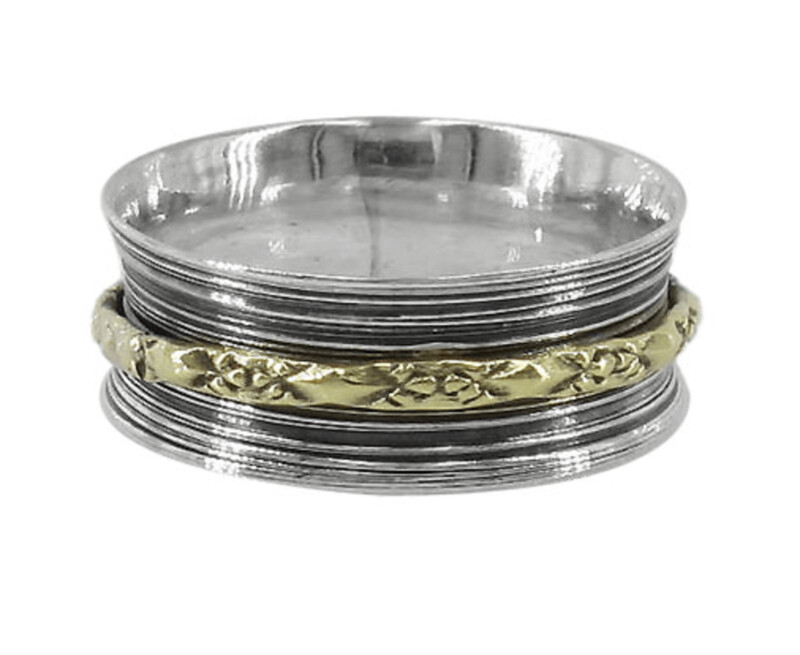 Sterling Silver Meditation Ring with brass band. Size 6
