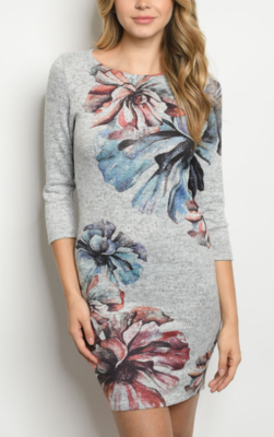 grey flower sweater dress