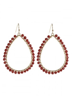 burgundy wire teardrop beaded earrings