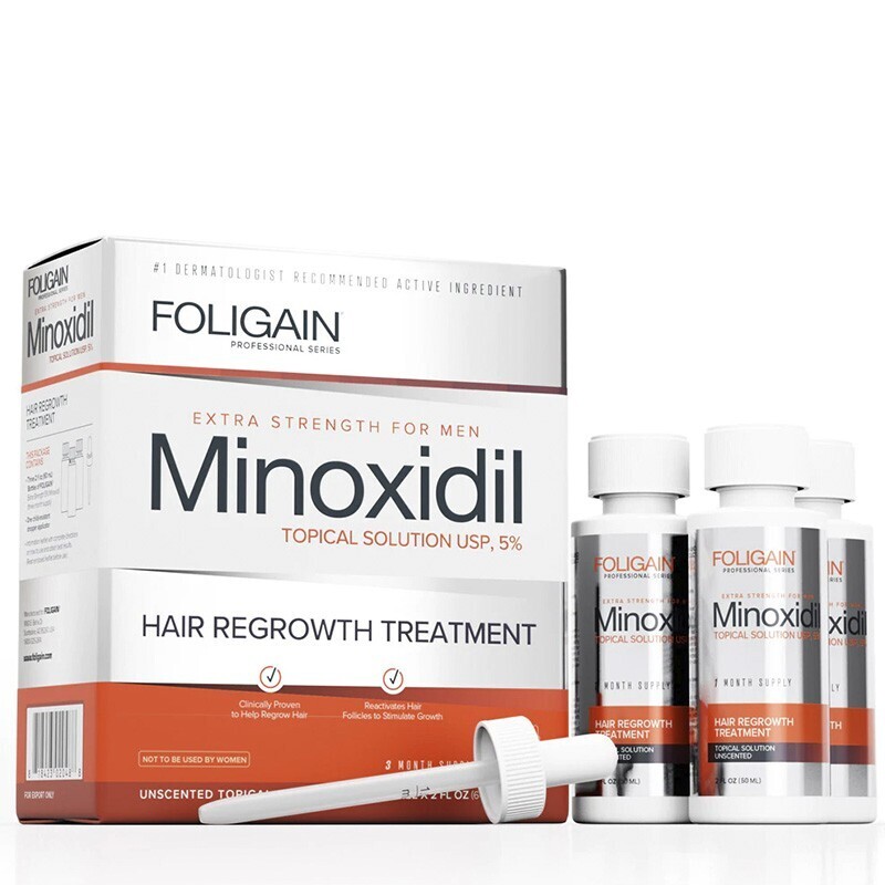 MINOXIDIL 5% FOLIGAIN TRATTAMENTO PER LA RICRESCITA DEI CAPELLI Per Uomo  180ml Provvista di 3 Mesi