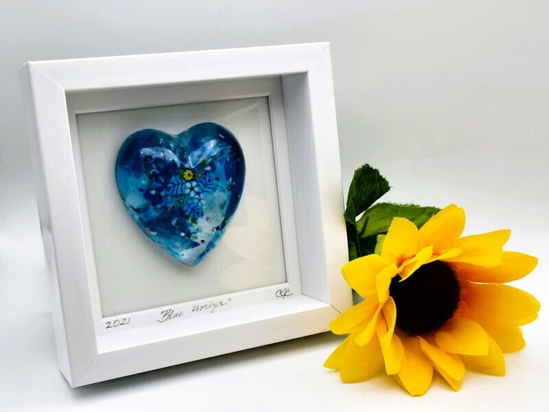 Framed Fused Glass Art - Blue Horizon