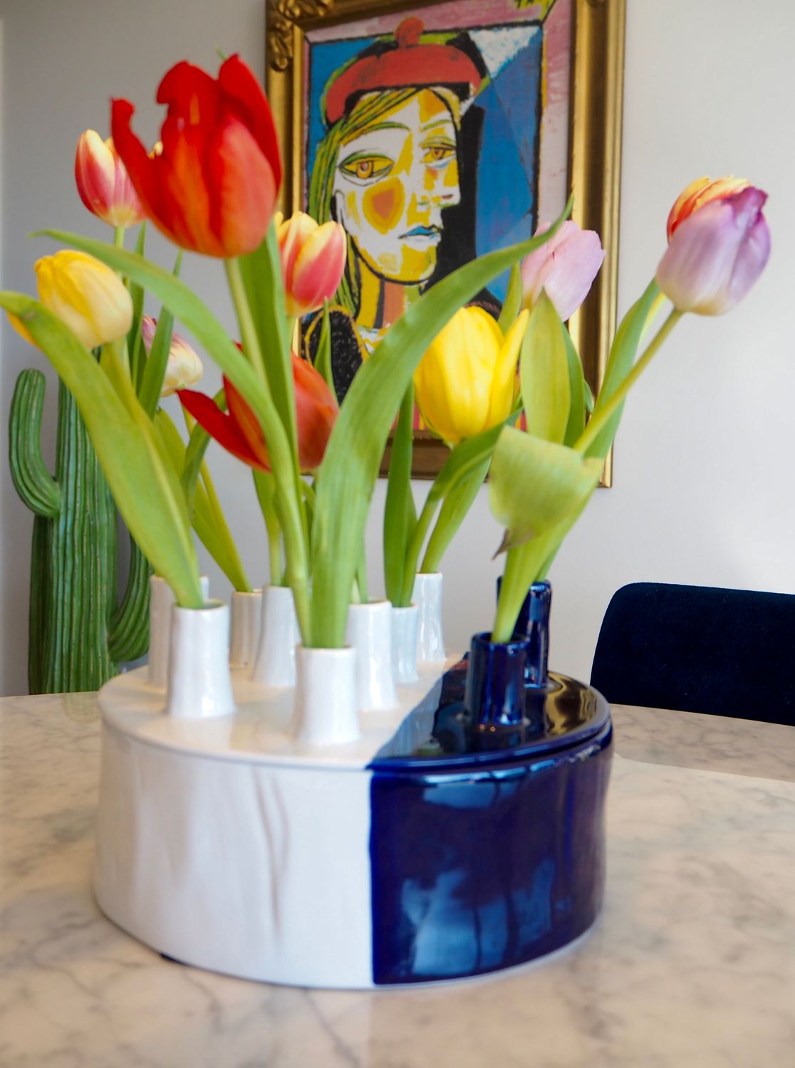 Vase Anouk Spouts (L)- Bleu et Blanc