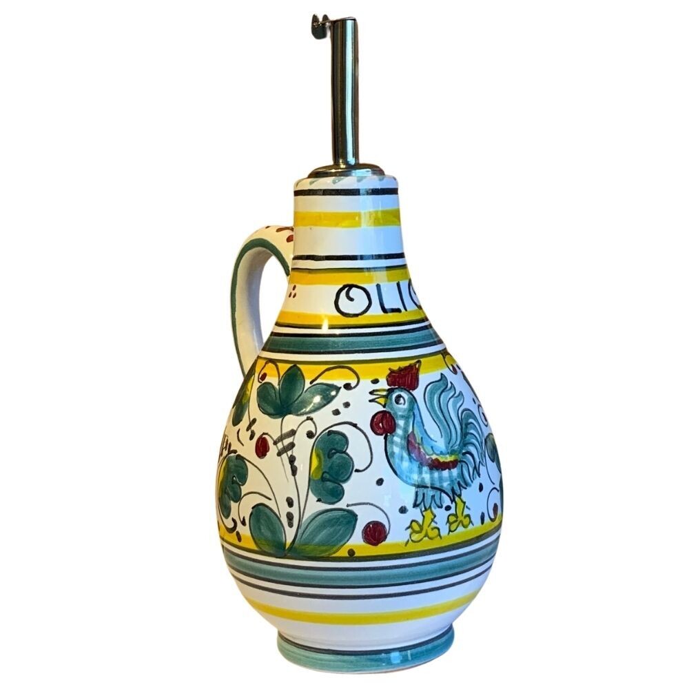 Deruta Galletto Green Rooster Olive Oil Bottle 7&quot;