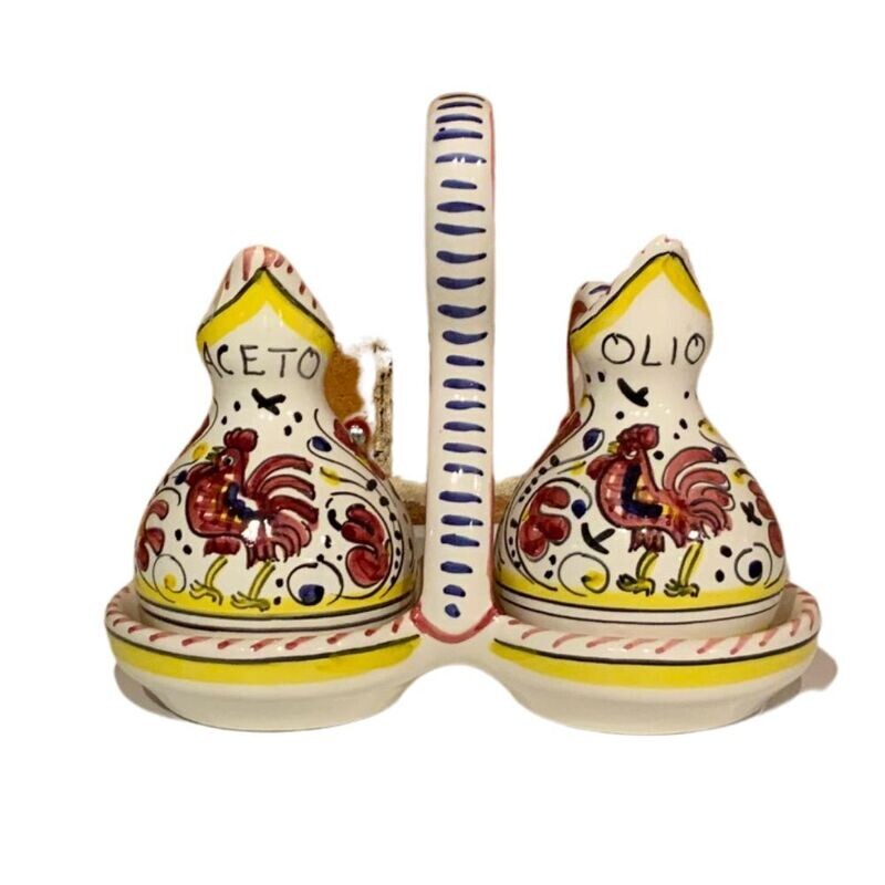 Deruta Galletto Red Oil and Vinegar Set