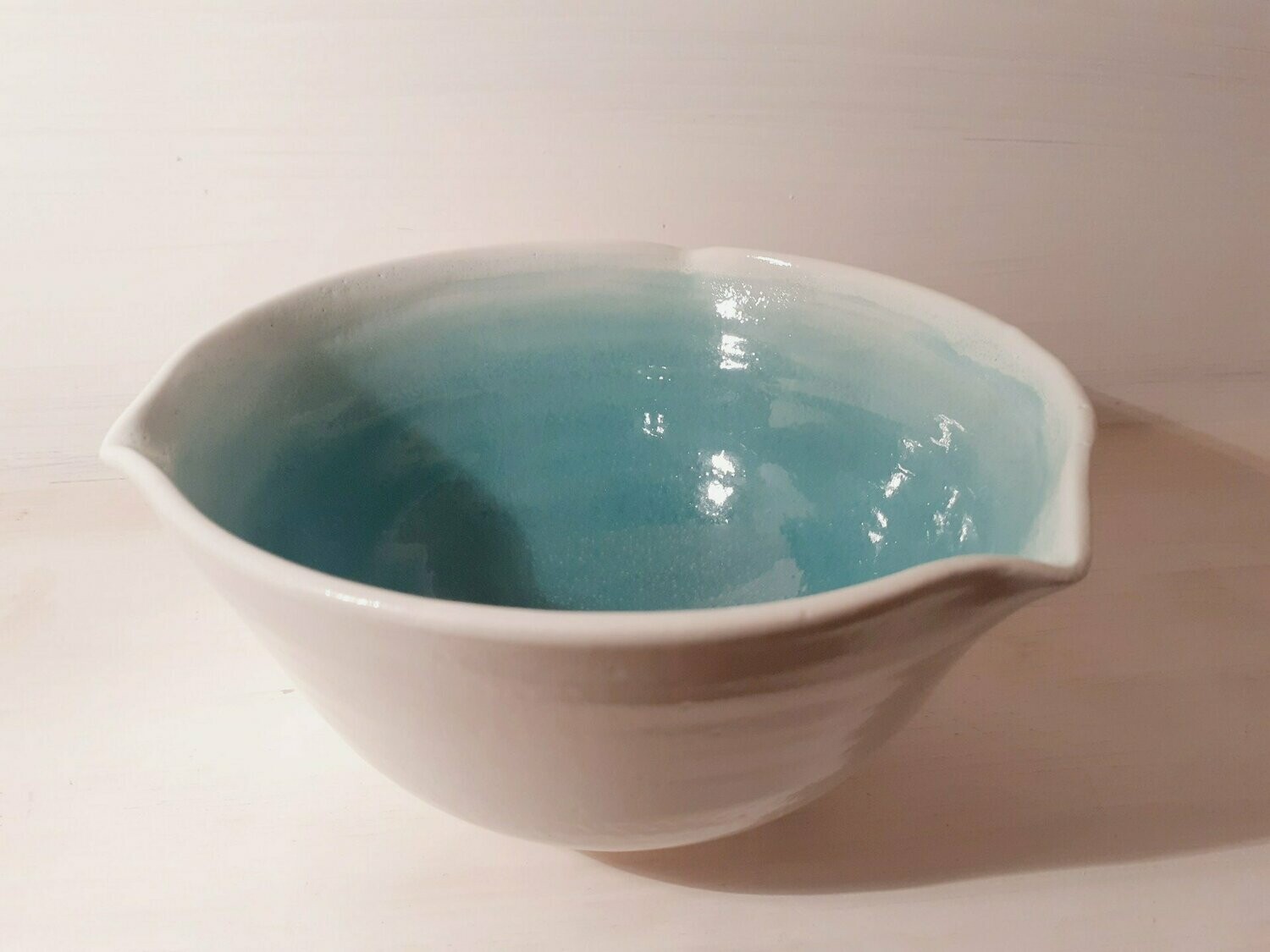 Stoneware bowl - white, turquoise - large