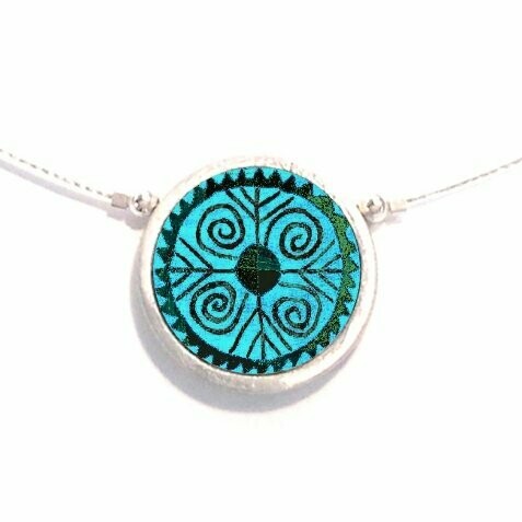 Round silver frame and ceramic inlay pendant