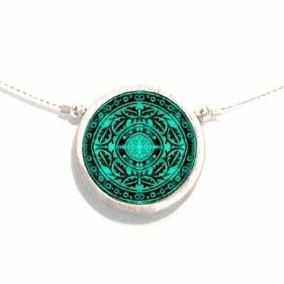 Round silver frame and ceramic inlay pendant