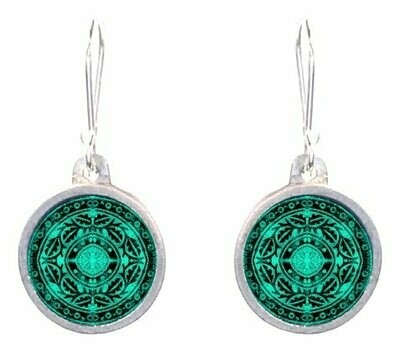Round silver frame and ceramic earrings