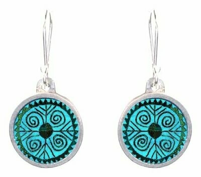 Round silver frame earrings with ceramic inlays